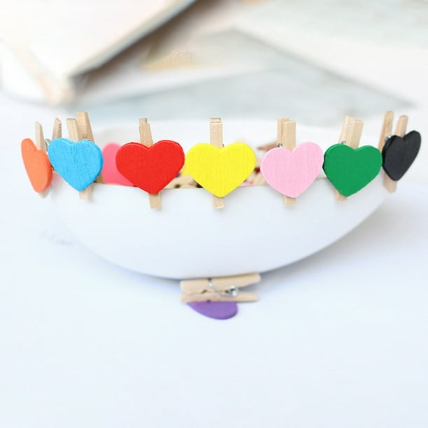 50x Mini Love Heart Wooden Clothespin Photo Paper Peg Pin Craft Clips DIY Decor
